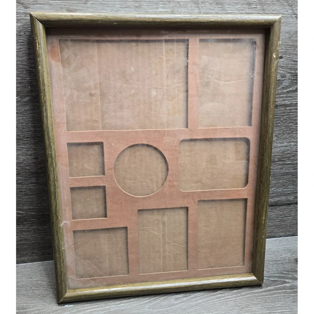 Vintage Wooden Multi Photo Frame Wall Hanging Collage Display 8 Openings 15 x 12